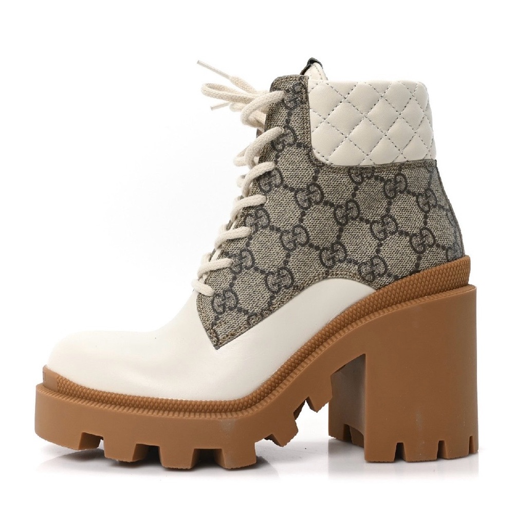 Gucci Women's White and Brown Lace Up Boots